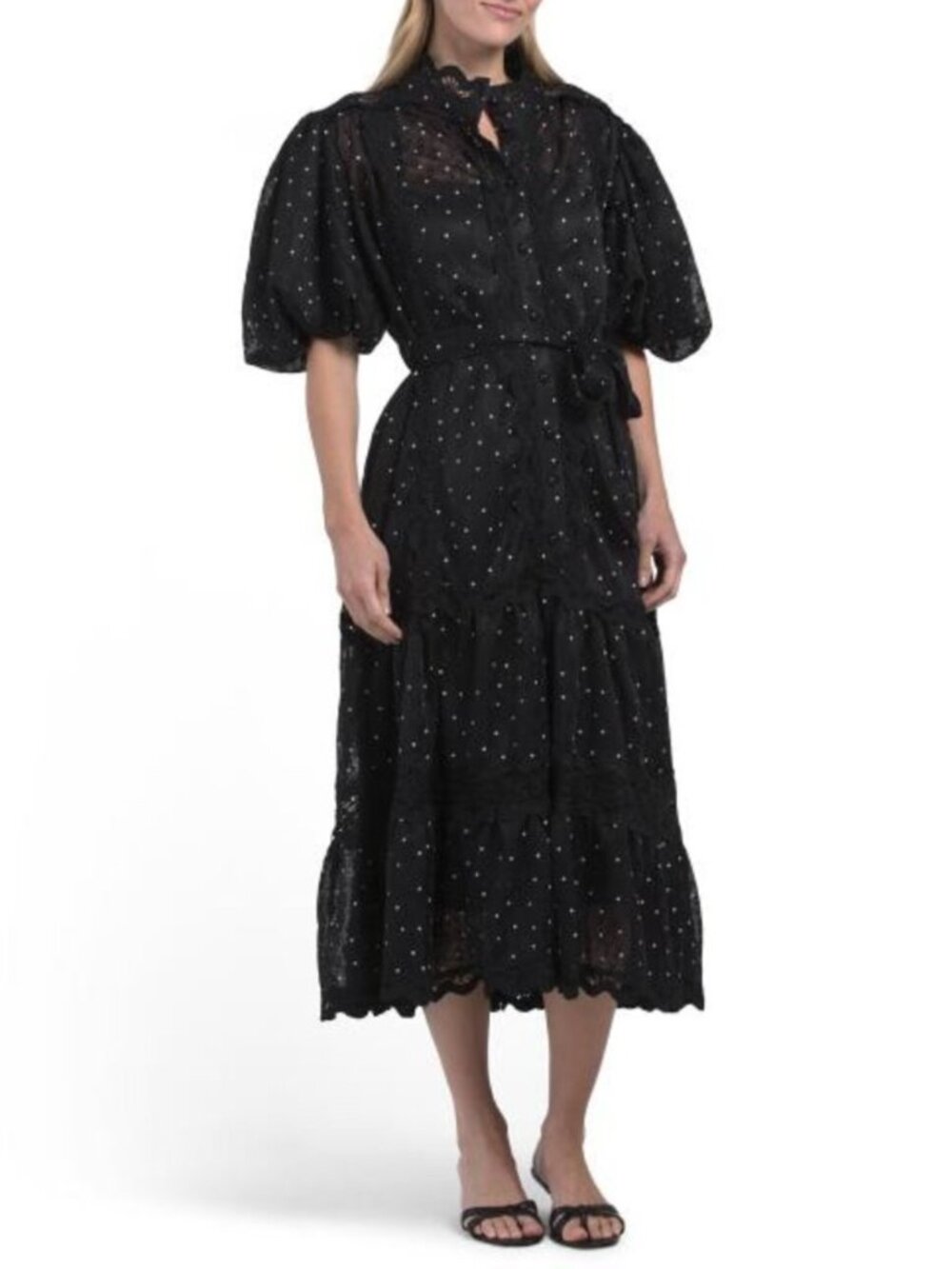 NANCY YANG Lace Trim Maxi Dress